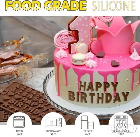 Силиконов молд Happy birthday сърце сърца цифри шоколад лед фондан, снимка 2 - Форми - 53066606