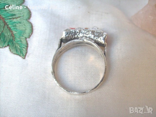 Разкошен Сребърен Авторски Пръстен с Червен Корал, снимка 5 - Пръстени - 33487933