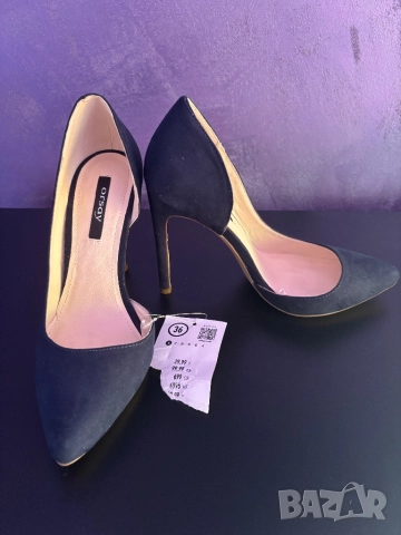 Orsay изрязани тъмно сини велурени обувки на висок ток, размер 36, снимка 4 - Дамски обувки на ток - 52319772