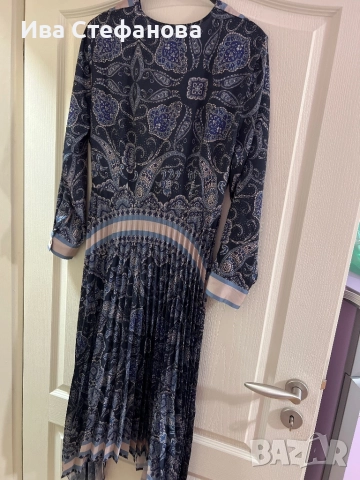 Нова миди midi ежедневна елегантна рокля солей плисе плисирана hm H&M , снимка 3 - Рокли - 51779283