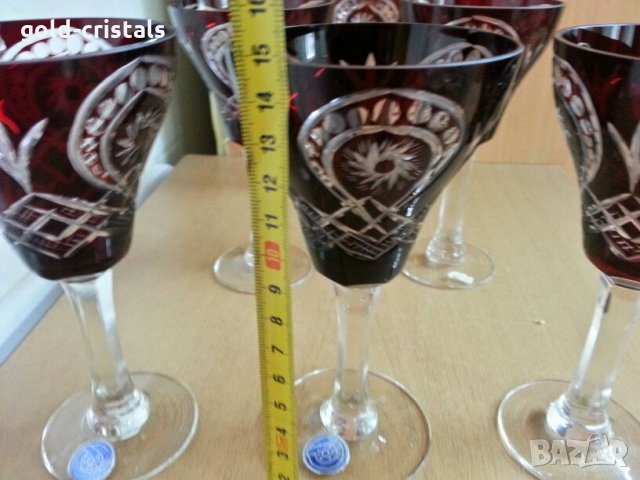 кристални чаши цветен червен кристал , снимка 8 - Антикварни и старинни предмети - 26936871