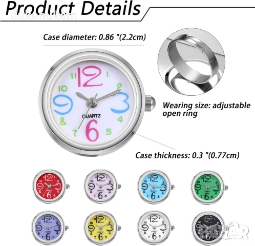 Дамски пръстен-часовник с кварцов механизъм – ултратънък, кръгъл, регулируем, снимка 3 - Дамски - 53129743