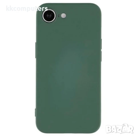 Силиконов кейс iPaky матиран, За iPhone 16e, Тъмнозелен и Протектор
