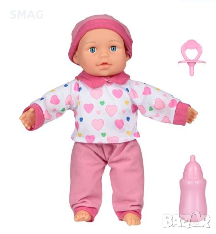 Бебешка кукла Pink Skoufi с шише залъгалка и звуци 33 см