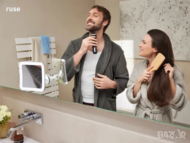 НОВО! Козметично огледало квадрат 5х LED Touch с вакуум, снимка 8 - Огледала - 48592352