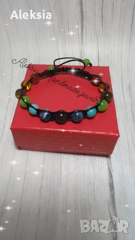 Ръчна изработка плетена гривна седем чакри 7 естествен камък , снимка 6 - Гривни - 39388786