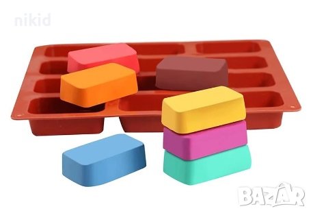 12 правоъгълни правоъгълни силиконов молд форма калъп сапун гипс мюсли бар кексчета блокче, снимка 3 - Форми - 38235826