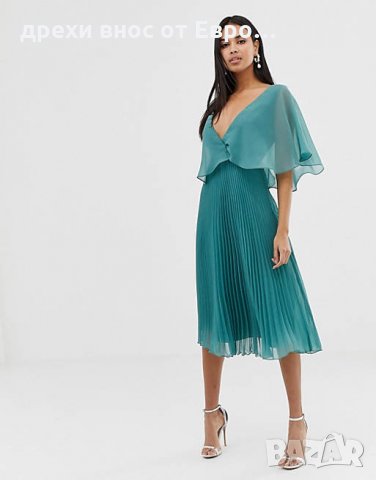 ASOS DESIGN елегантна плисирана зелена рокля , снимка 2 - Рокли - 33078633