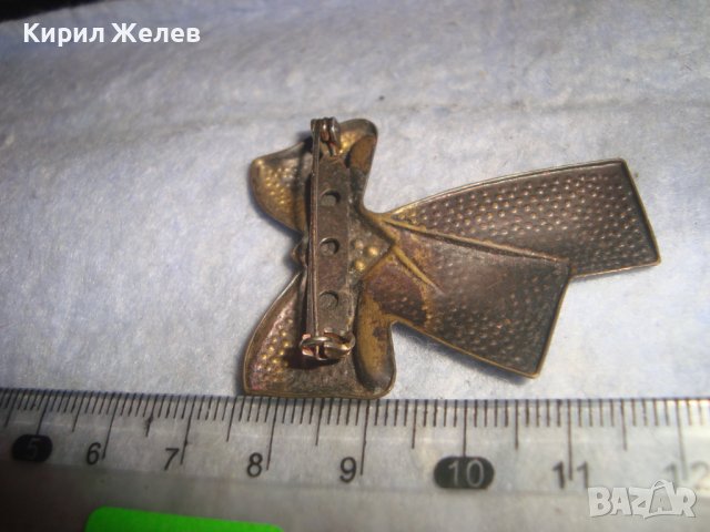 СТАРА БРОНЗИРАНА АРТ ДЕКО РЕТРО БРОШКА - ПАНДЕЛКА от НЕРЪЖДАЕМА СТОМАНА с КРИСТАЛЧЕТА 14472, снимка 5 - Антикварни и старинни предмети - 37722245