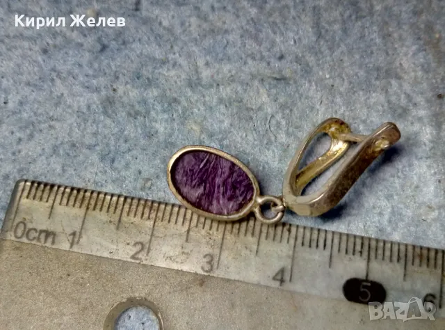 СТАРА ПОСРЕБРЕНА РЕТРО АРТ СТИЛ СКЪПОЦЕННА ОБЕЦА с ШЛИФОВАН АМЕТИСТ 47937, снимка 5 - Обеци - 49001779