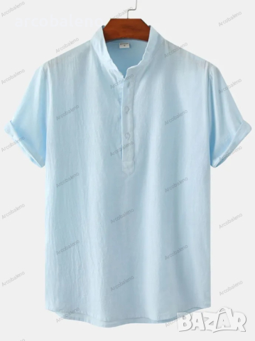 Мъжка памучна риза с яка и къс ръкав, 7цвята , снимка 2 - Ризи - 44901208