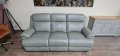 Сив кожен диван тройка "Moreno" с ръчен релаксиращ механизъм, снимка 1 - Дивани и мека мебел - 43896361