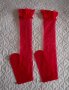 Нови червени дамски чорапи с дантела , снимка 1 - Дамски чорапи - 44033312