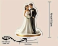 въртяща 360 ° Младоженци булка с букет двойка сватба 2D Акрилна Фигурка топер за торта връх, снимка 3