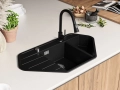 Черна ъглова кухненска гранитна мивка Копенхаген 900 Corner 900x500 мм, снимка 4