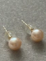 Златни обеци  с естествени розови перли ААА, снимка 6