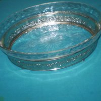 Винтидж елипсовидна  фруктиера метал с оригинално стъкло, снимка 1 - Други ценни предмети - 38848266