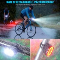 Комплект светлини за велосипед Фар и стоп с LED светлина USB презареждане Водоустойчивост IPX4 , снимка 3 - Велосипеди - 43949517
