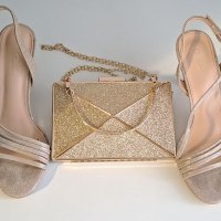 Елегантни обувки и чанта - цвят светло злато, снимка 6 - Дамски обувки на ток - 39812504