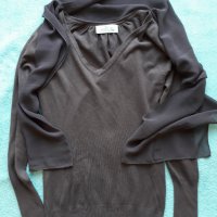 Меко плетиво с вграден фин шал от същия цвят-лилав издържан тъмен цвят, дълъг ръкав, ефектен модел, снимка 3 - Блузи с дълъг ръкав и пуловери - 37417986