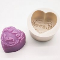 Дълбоко сърце LOVE с орнамент силиконов молд форма калъп за гипс сапун шоколад фондан, снимка 1 - Форми - 27594247