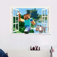 Minecraft Майнкрафт прозорец самозалепващ стикер лепенка за стена или гардероб, снимка 1 - Други - 32924614
