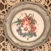 Старинни немски чинии за стена от калай и рисуван порцелан/2, снимка 5 - Декорация за дома - 43201468