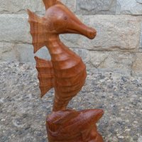 Красива дърворезба на морско конче и риба, снимка 1 - Декорация за дома - 43804157