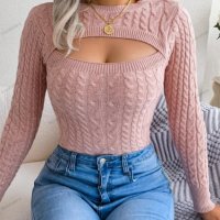 Дамски пуловер с изрязан дълъг ръкав с кръгло деколте, 3цвята - 023, снимка 16 - Блузи с дълъг ръкав и пуловери - 39894802