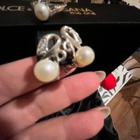 Нежен сребърен комплект обеци и пръстен с бели перли и цирконий, снимка 7 - Обеци - 42968361