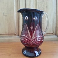 Кристални чаши за вино и кана червен кристал, снимка 2 - Антикварни и старинни предмети - 31060481