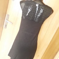 Черна къса разкроена рокля трико и дантела деколте С, снимка 3 - Рокли - 33008724