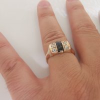Златен пръстен с оникс и циркони 1, снимка 5 - Пръстени - 38054772
