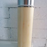Термос с цедка за чай от бамбуково покритие и неръждаема стомата, снимка 1 - Термоси - 37000115