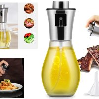 Стъклена Спрей бутилка за зехтин, олио или оцет 200 мл + фуния за пълнене, снимка 3 - Прибори за хранене, готвене и сервиране - 43886611