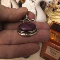 Авторска  сребърна висулка с естествен розов рубин, снимка 3 - Колиета, медальони, синджири - 43675254