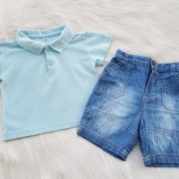Дънкови панталонки и тениска с якичка 6-9 месеца - ръст 74см. , снимка 4 - Комплекти за бебе - 28605100