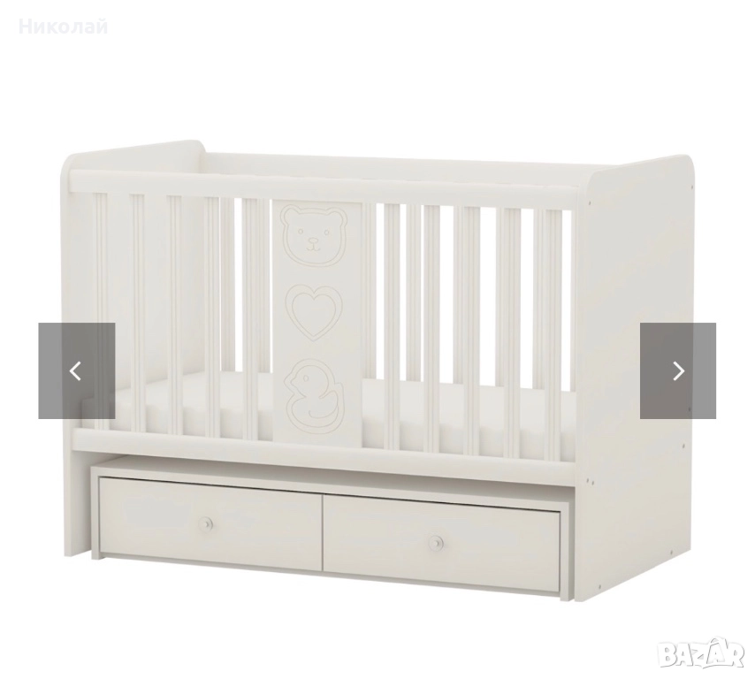 Бебешко легло люлка „Рини ПЛЕЙ" Бял с матрак, снимка 1