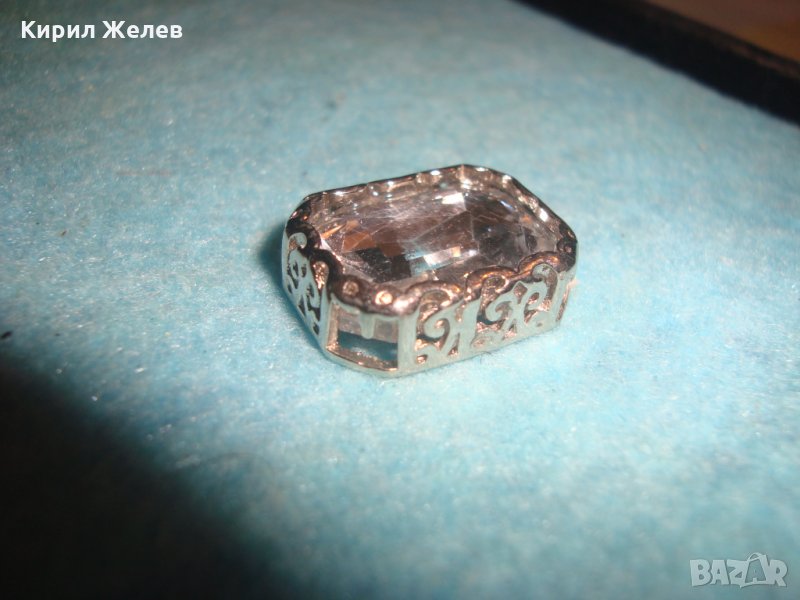 ГОЛЯМ ЮВЕЛИРНО ФАСЕТИРАН ЧИСТ ПЛАНИНСКИ КРИСТАЛ в ПОСРЕБРЕН АЖУРЕН ОБКОВ РЕТРО БИЖУ 20962, снимка 1