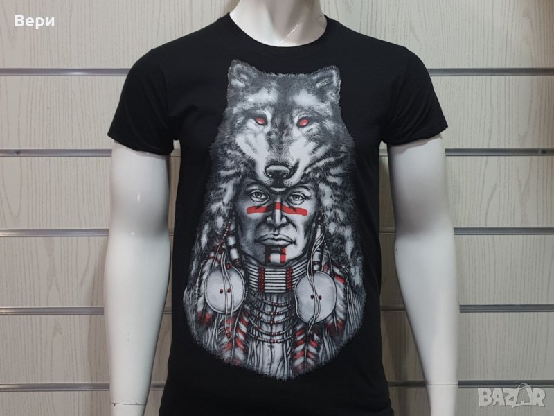 Нова мъжка тениска с трансферен печат Вълк Индианец, Серия вълци, снимка 1