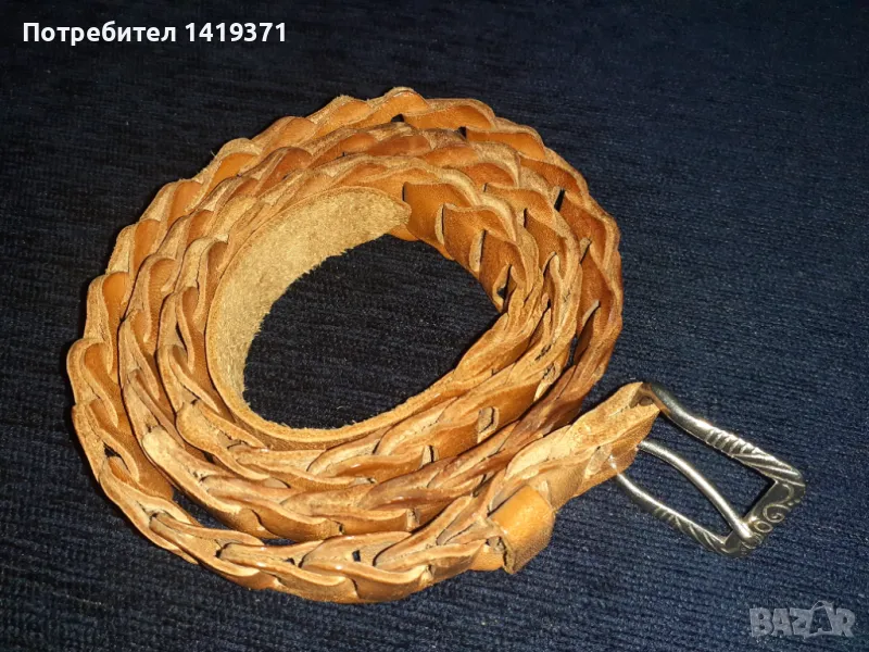 Красив кафяв кожен дамски колан с дължина 112 см, снимка 1