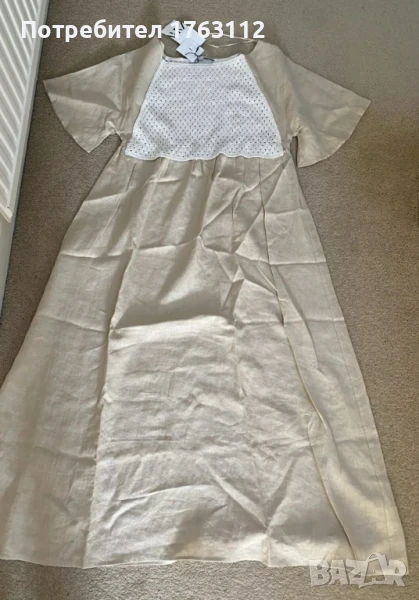 Zara дамска ленена рокля с бродерия, S-M размер , снимка 1