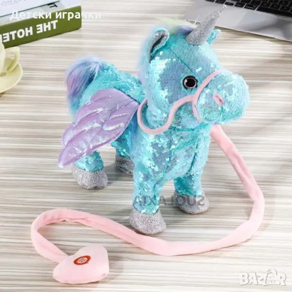 Интерактивен Еднорог, ходеща играчка музикална, с пайети, 3 цвята , снимка 1