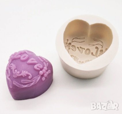 Дълбоко сърце LOVE с орнамент силиконов молд форма калъп за гипс сапун шоколад фондан, снимка 1