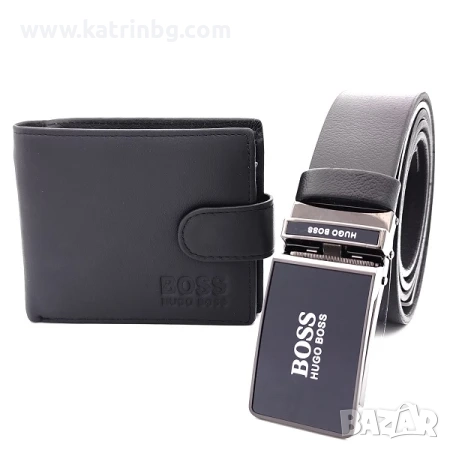 Комплект колан и портфейл от естествена кожа-BOSS, снимка 1