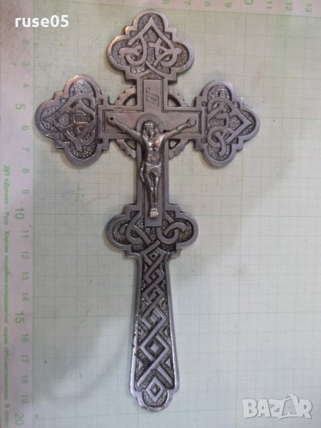 Кръст от медицинска стомана и разпятие от бял бронз-178 гр., снимка 1