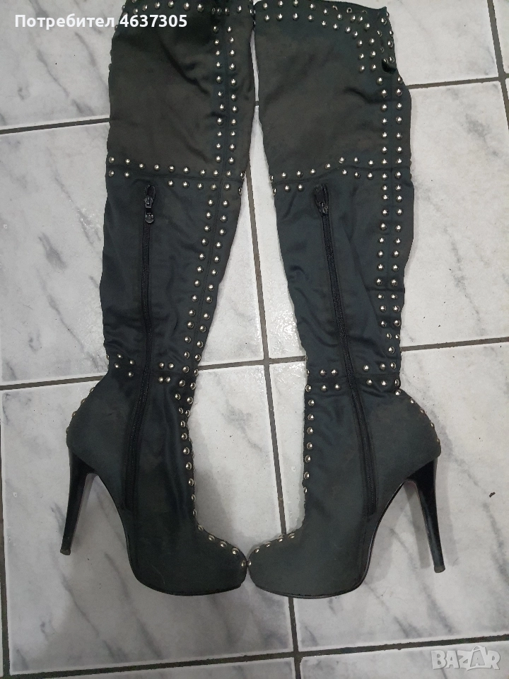 маркови дълги ботуши от велур с капси, снимка 1