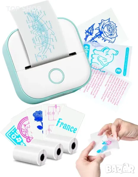 Мини принтер Memoking T02 - Преносим термичен принтер без мастило с три ролки, снимка 1