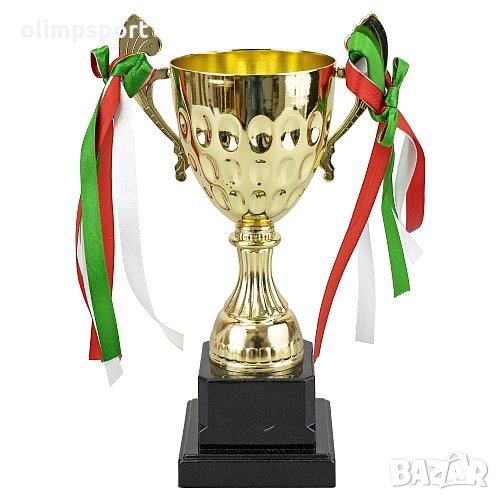 Купа 22.5 см, върху черна основа с брокатен ефект, цветовете на българския трикольор. Трофейната куп, снимка 1