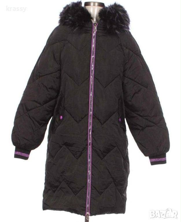 НОВО страхотно дълго зимно дамско яке с качулка с пух (размер Л), снимка 1